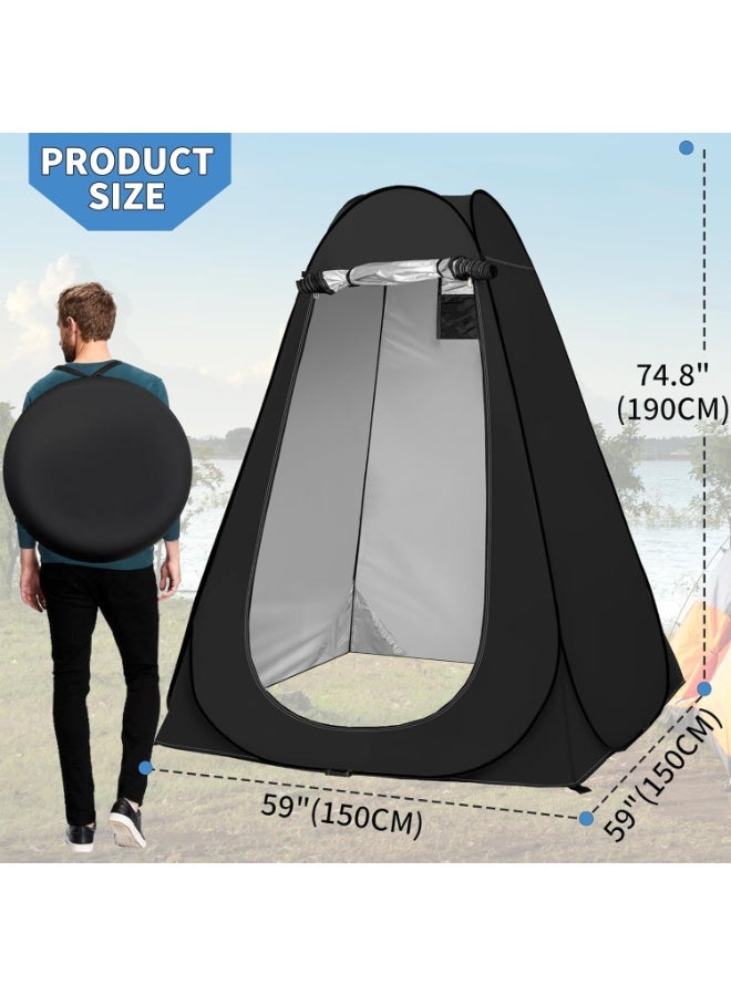 CityRiya-Long Camping Tent, Privacy Pop Up Shower Tent, 150 * 150 * 190cm Portable Changing Tents with Bag, Beach Dressing Room, Folding Toilet, Weatherproof Shelter, Outdoor Bathroom Tents for Camp (Black) - Image 2